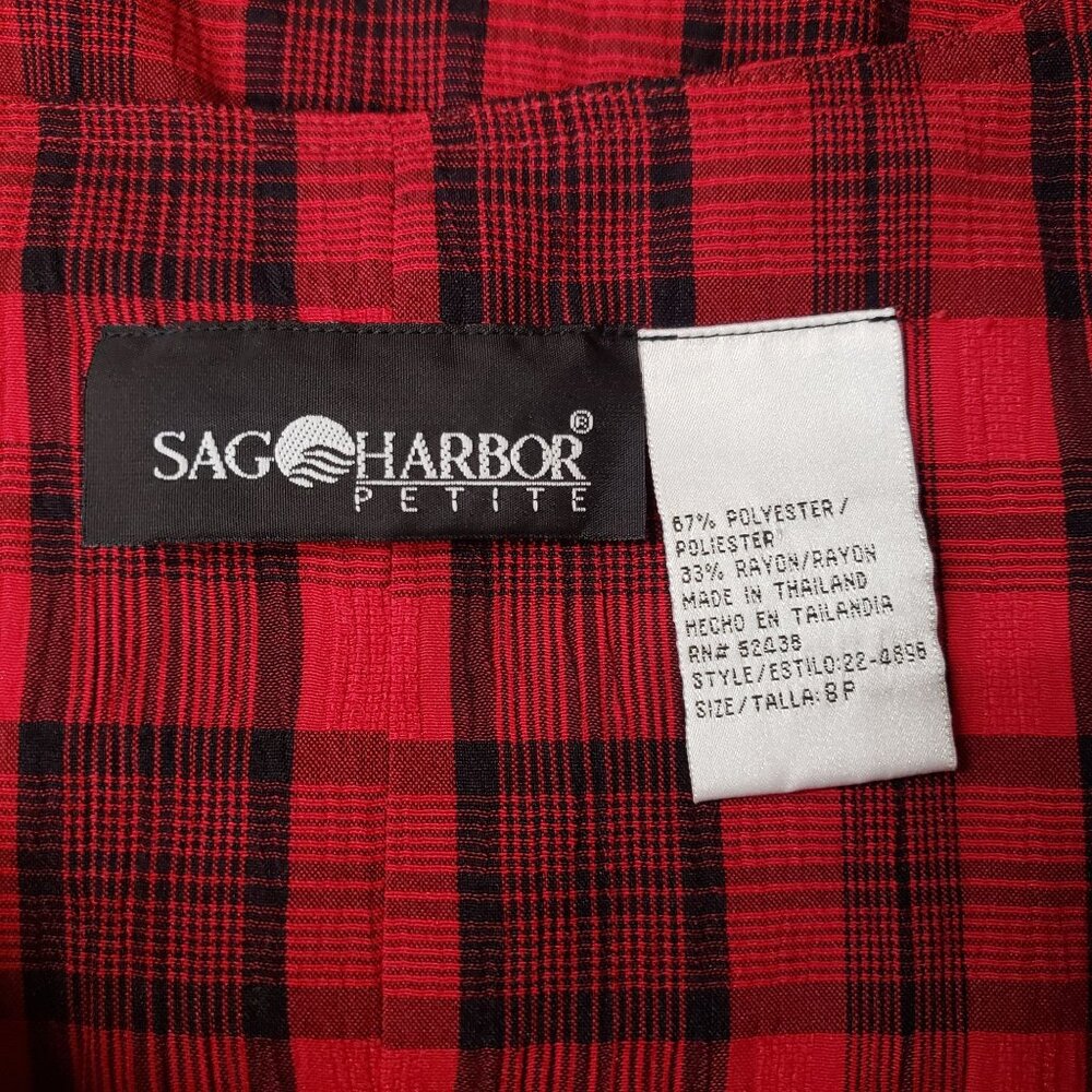 Vintage 90s Sag Harbor Petite Red Plaid Sleeveless Midi Dress Size 8 Preppy - Picture 5 of 6